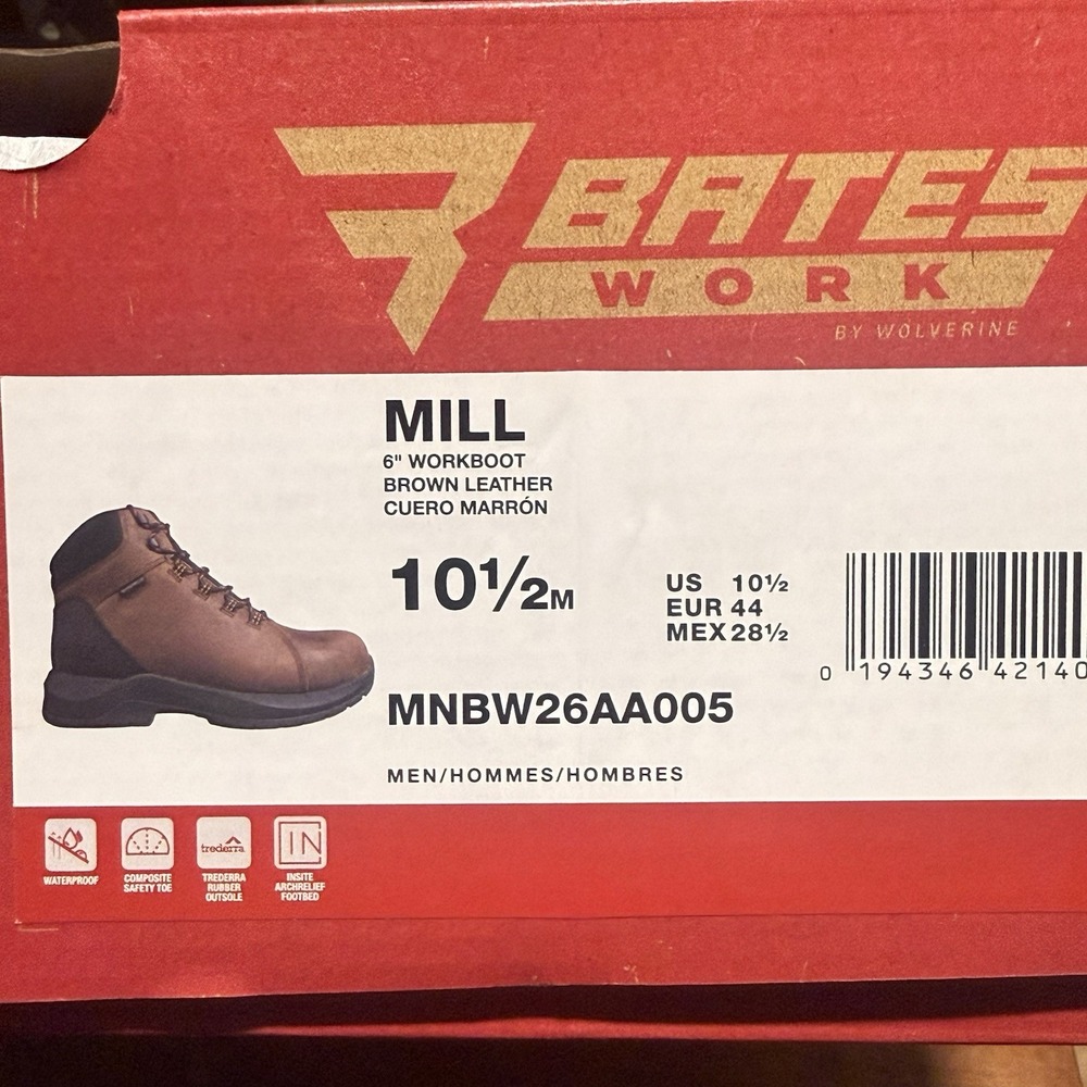 Bates Work By Wolverine Mill Waterproof Steel Toe Brown Leather Boots Men's 10.5 - Picture 8 of 9